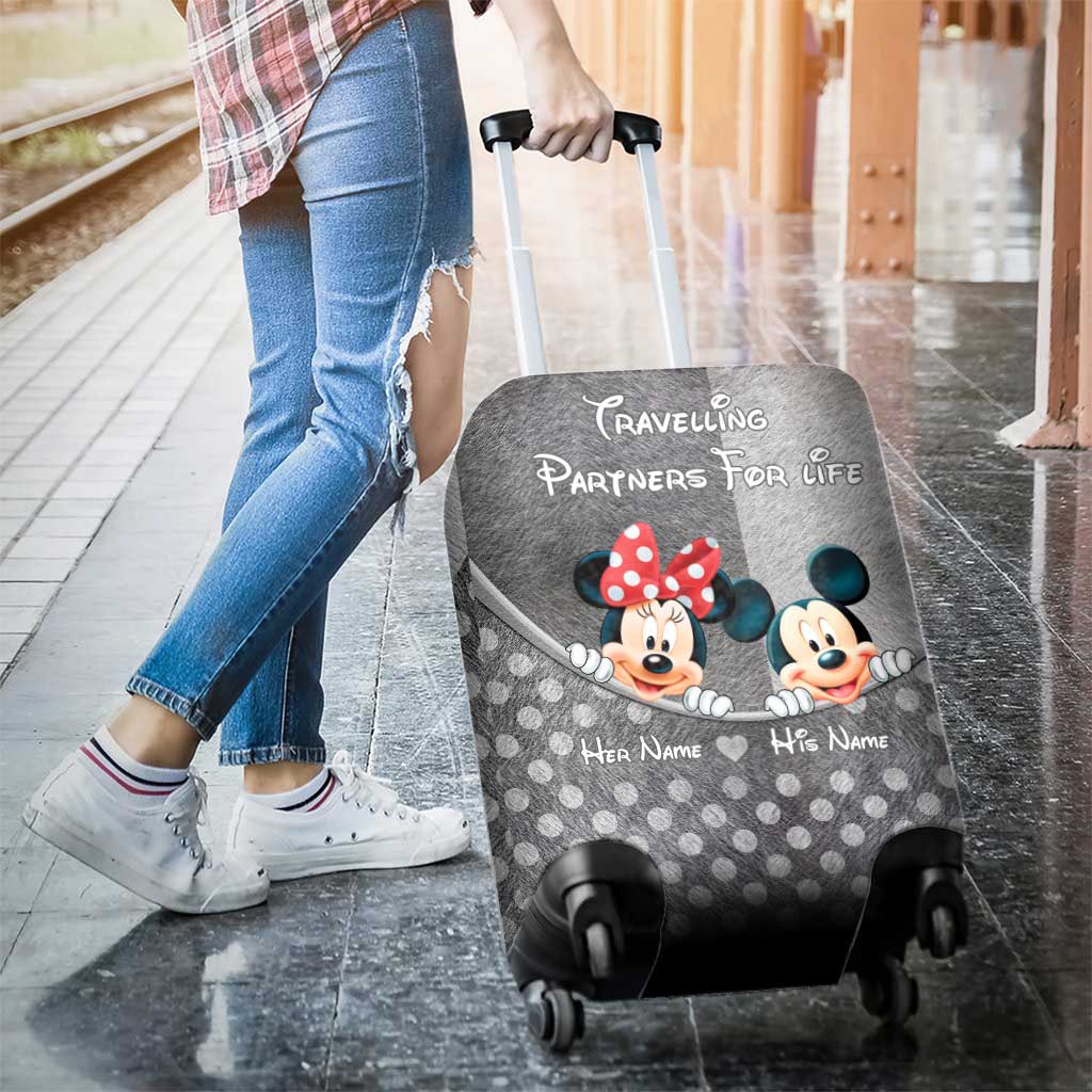Personalized Luggage Cover for Couples Custom Name Travel Gift