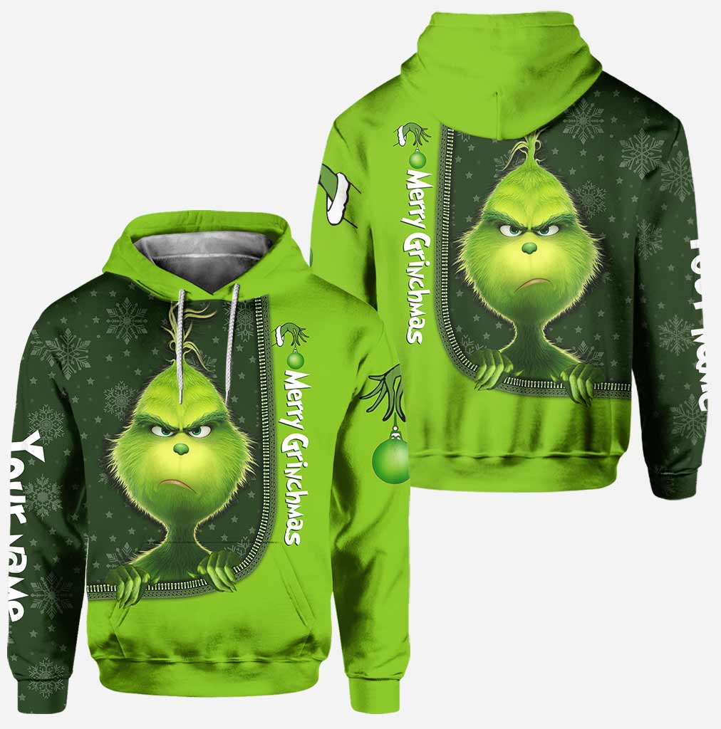 Personalized Grinch Hoodie and Leggings Set for Christmas