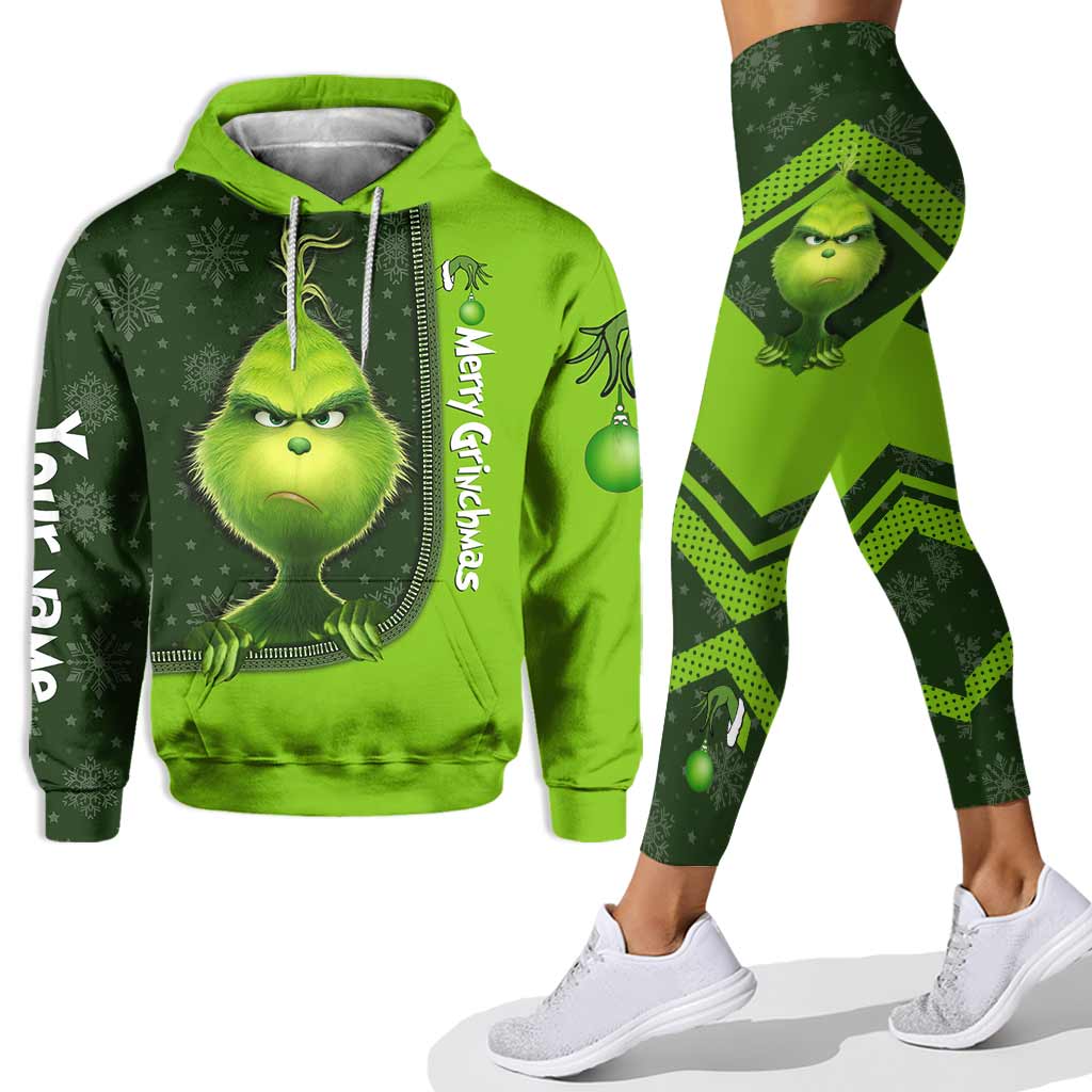 Personalized Grinch Hoodie and Leggings Set for Christmas