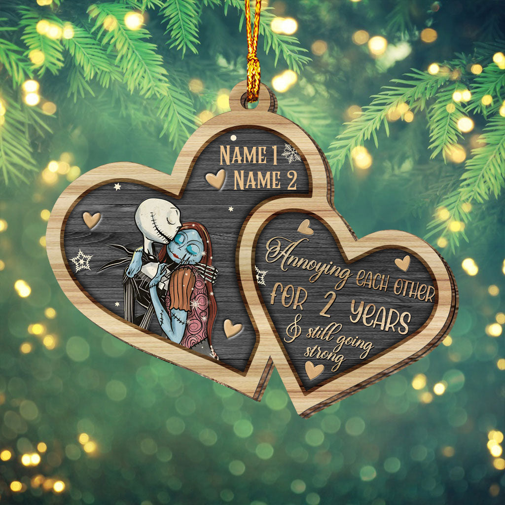Personalized Nightmare Before Christmas Wood Ornament Custom Names Gift for Couples