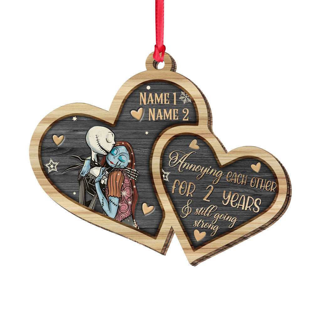 Personalized Nightmare Before Christmas Wood Ornament Custom Names Gift for Couples