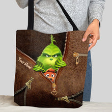 Load image into Gallery viewer, Personalized Grinch Christmas Tote Bag Custom Name Gift

