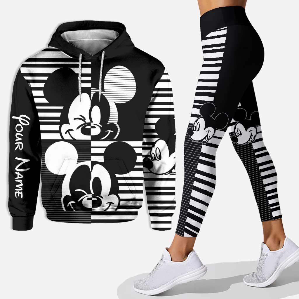 Personalized Black and White Mouse Hoodie and Leggings Set for Kids