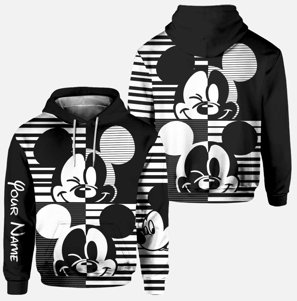 Personalized Black and White Mouse Hoodie and Leggings Set for Kids