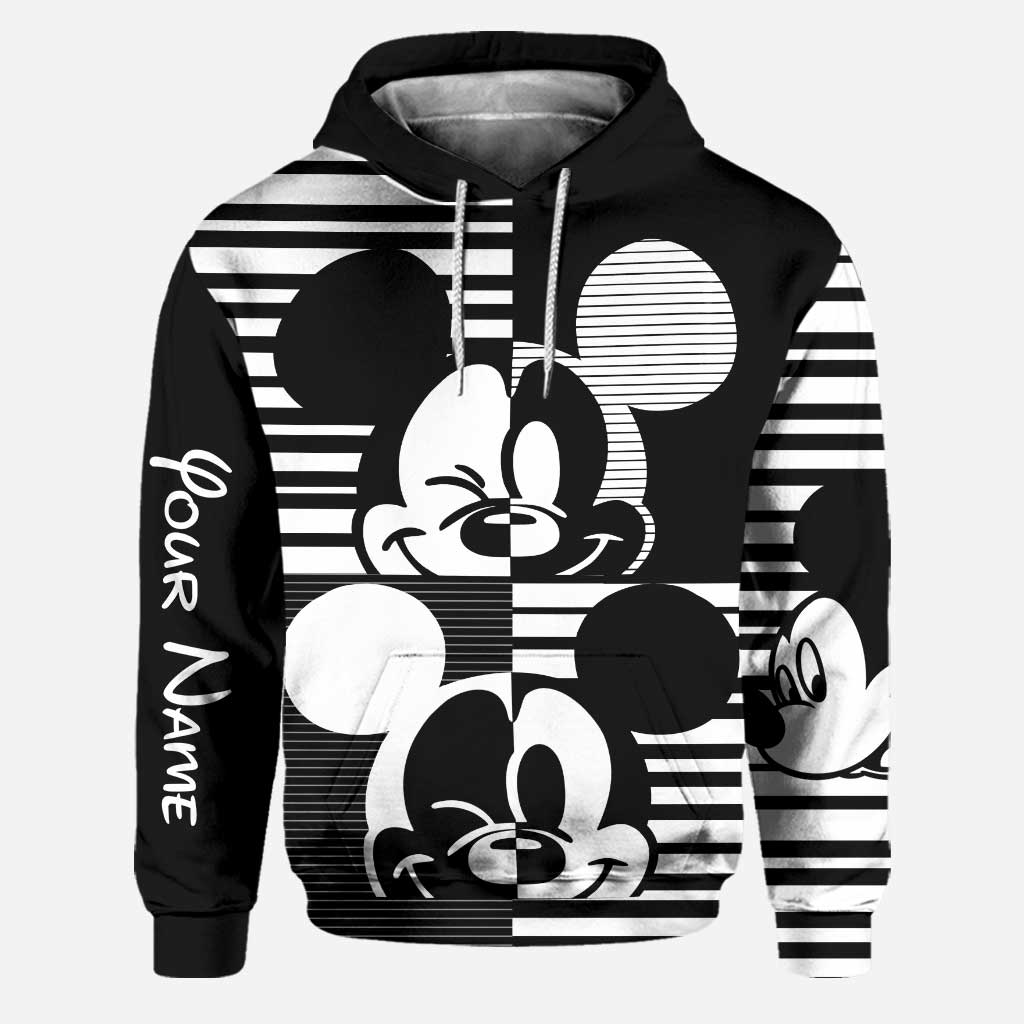 Personalized Black and White Mouse Hoodie and Leggings Set for Kids