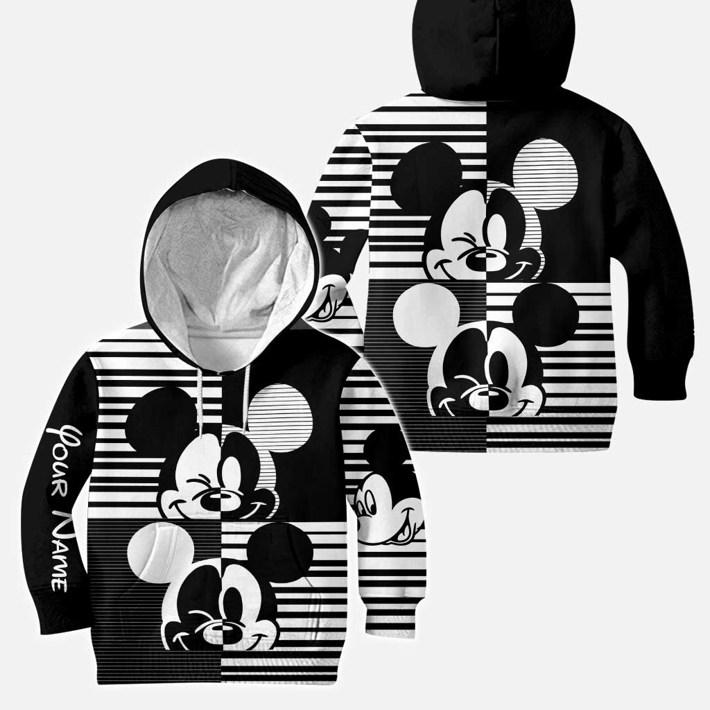 Personalized Black and White Mouse Hoodie and Leggings Set for Kids