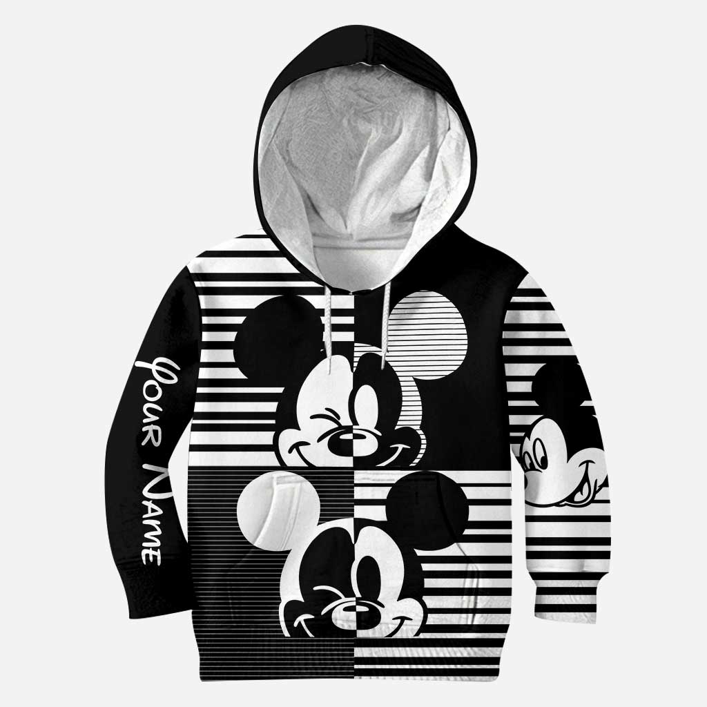 Personalized Black and White Mouse Hoodie and Leggings Set for Kids