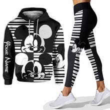 Load image into Gallery viewer, Personalized Black and White Mouse Hoodie and Leggings Set for Kids
