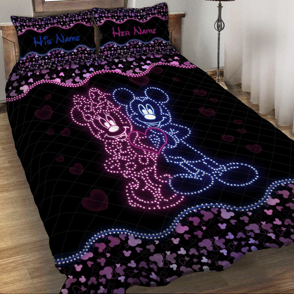 Personalized Mouse Ears Quilt Set for Couple | Custom Name Gift