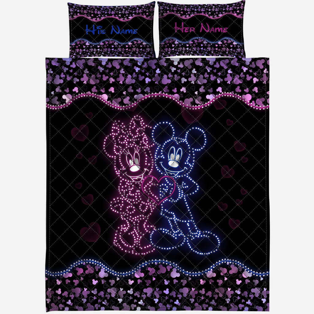 Personalized Mouse Ears Quilt Set for Couple | Custom Name Gift