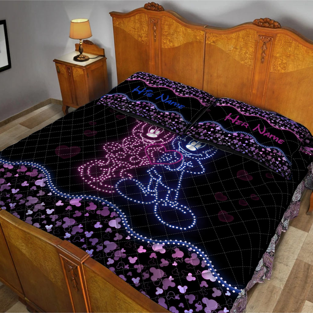 Personalized Mouse Ears Quilt Set for Couple | Custom Name Gift