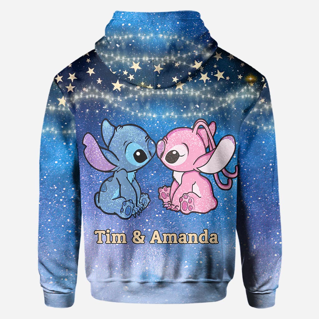 Personalized Couple Ohana Hoodie Galaxy Print Custom Names Gift