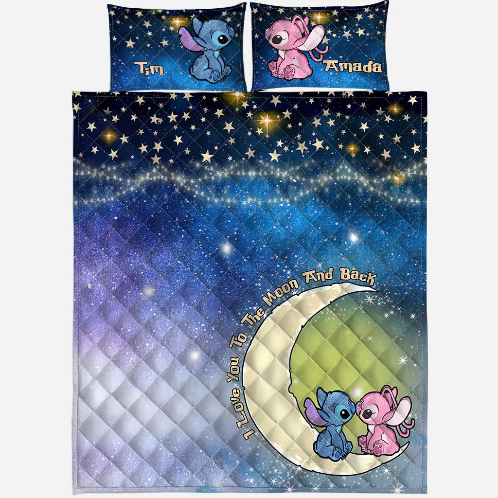 Personalized Ohana Quilt Set Love You To The Moon for Couples