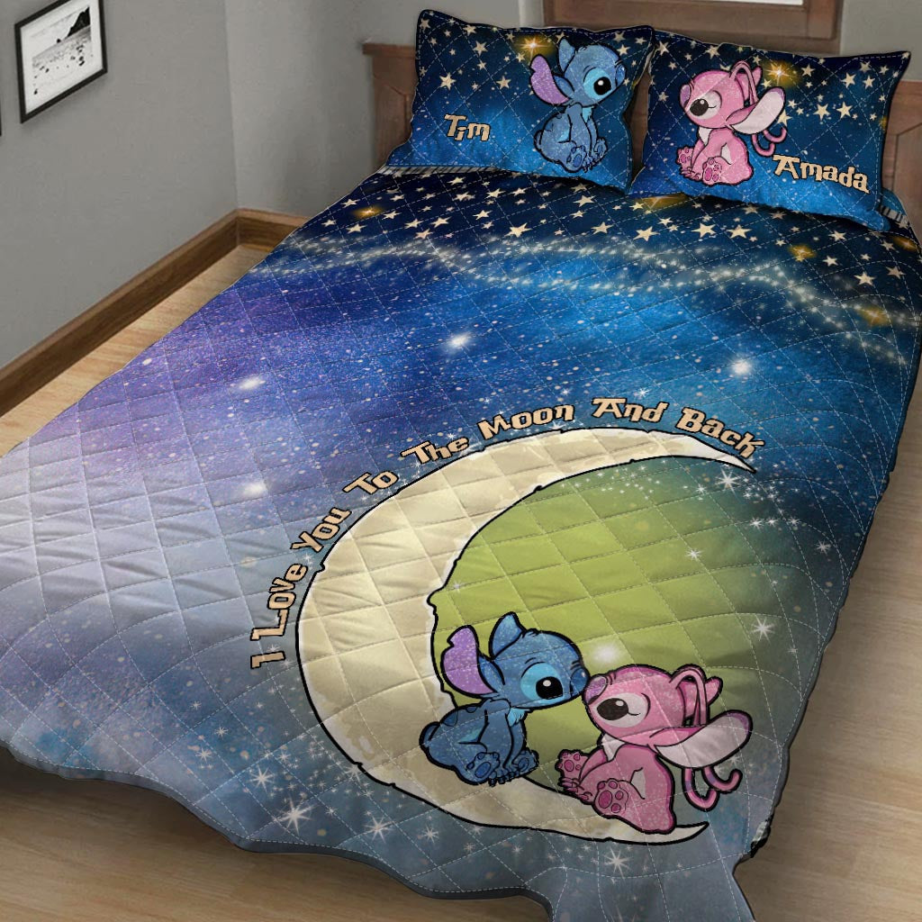 Personalized Ohana Quilt Set Love You To The Moon for Couples