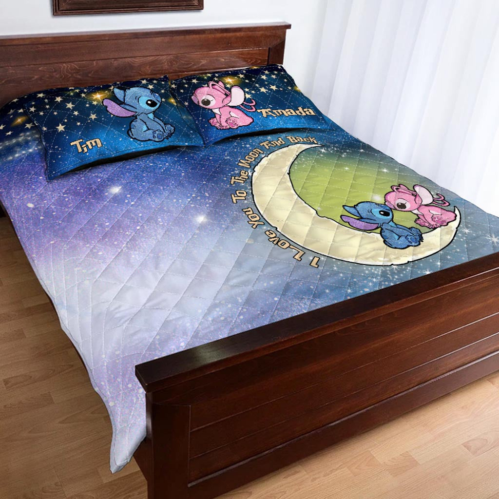 Personalized Ohana Quilt Set Love You To The Moon for Couples