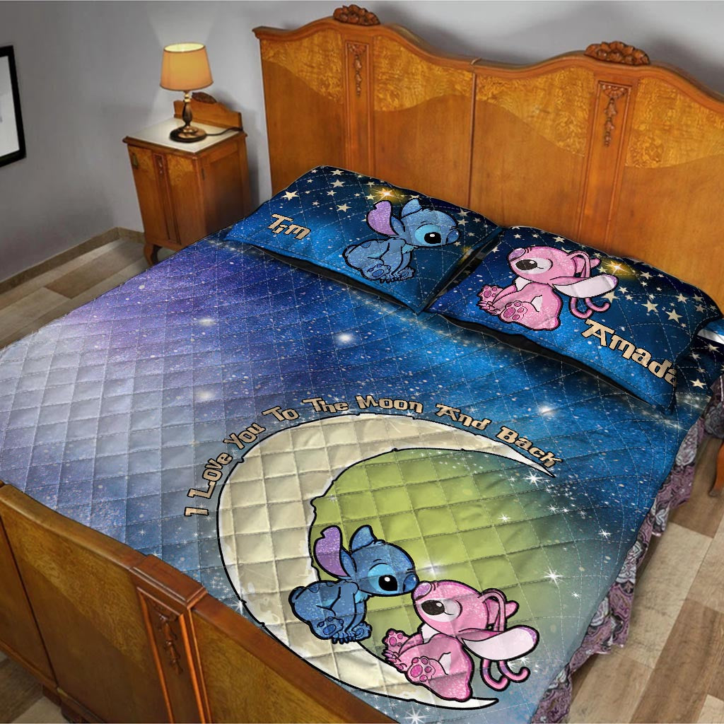 Personalized Ohana Quilt Set Love You To The Moon for Couples