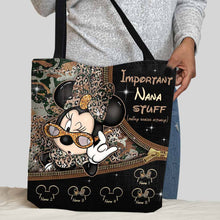 Load image into Gallery viewer, Personalized Disney Nana Stuff Tote Bag Custom Names Gift Idea
