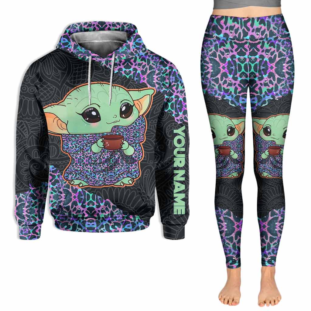 Personalized Holographic Leopard Hoodie and Leggings Set for Women