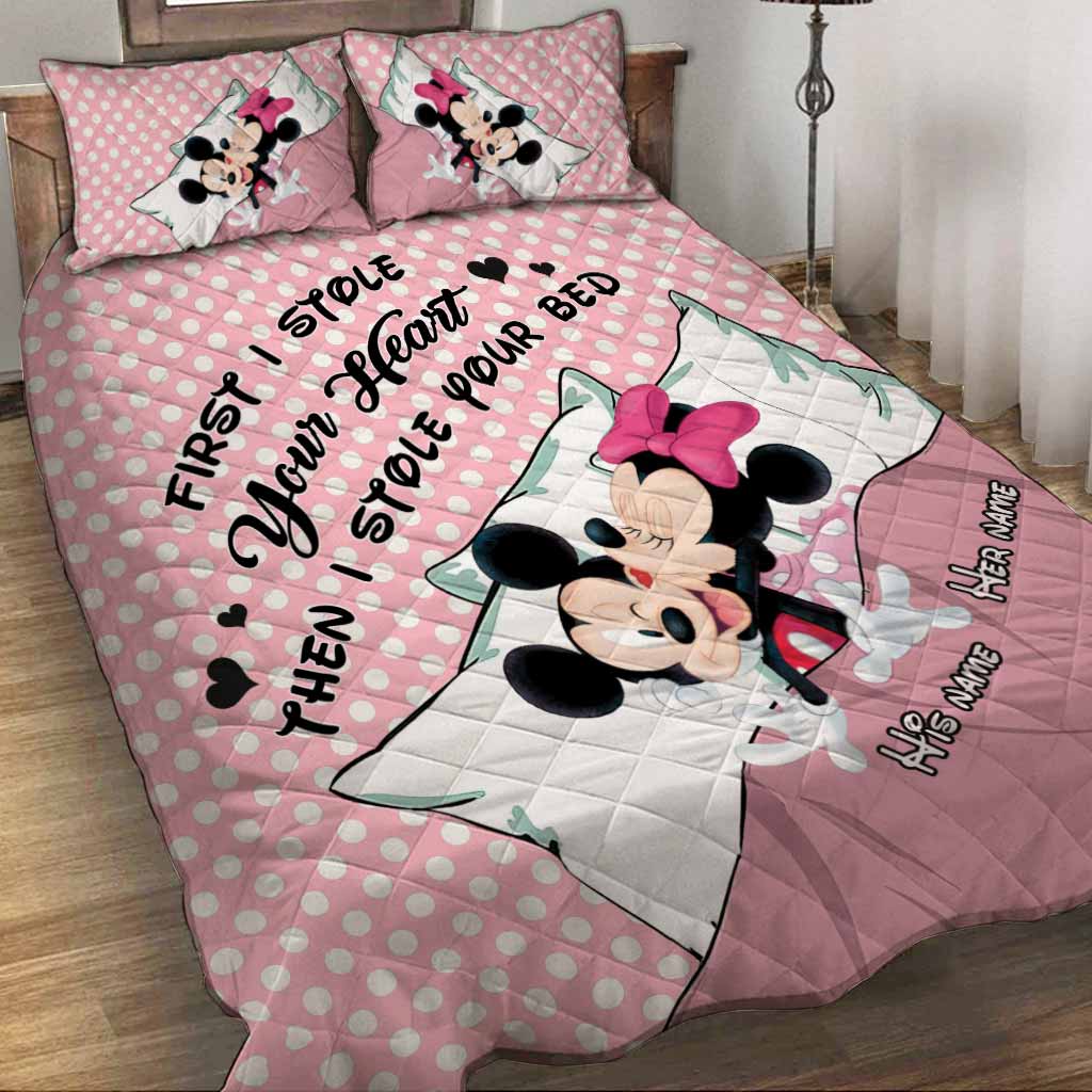 Personalized Minnie Mouse Quilt Set Custom Name Gift for Couples