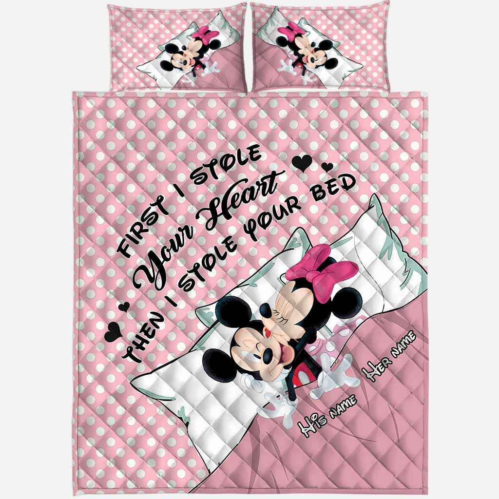 Personalized Minnie Mouse Quilt Set Custom Name Gift for Couples