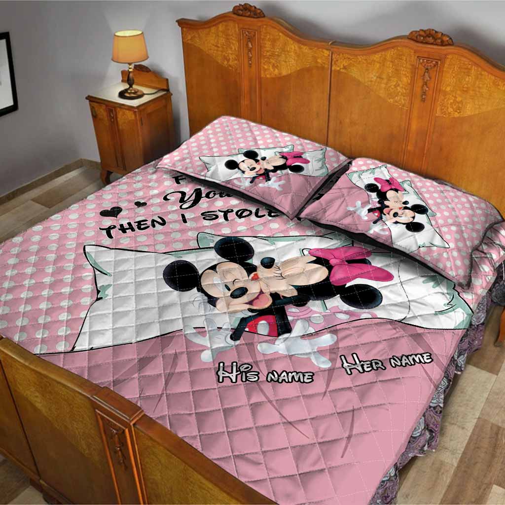 Personalized Minnie Mouse Quilt Set Custom Name Gift for Couples