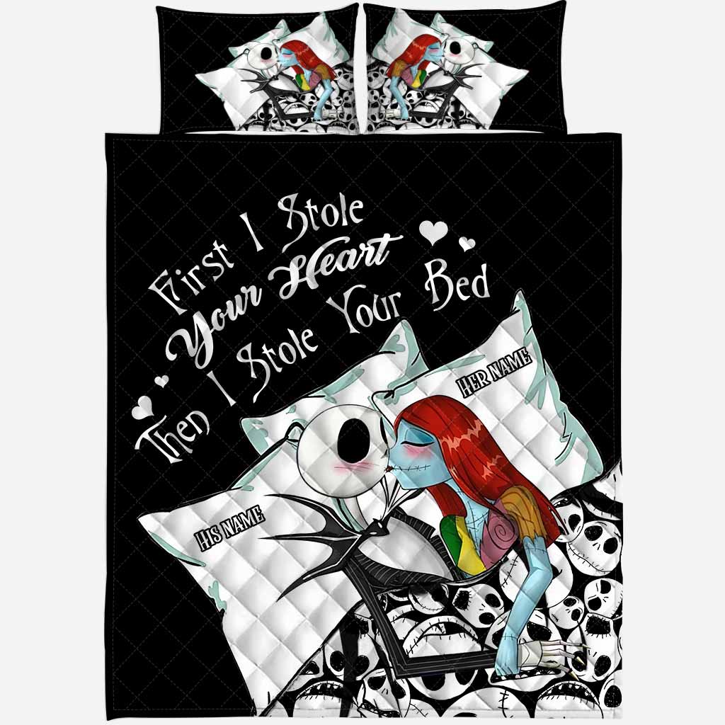 Personalized Nightmare Before Christmas Quilt Set with Custom Names for Couples