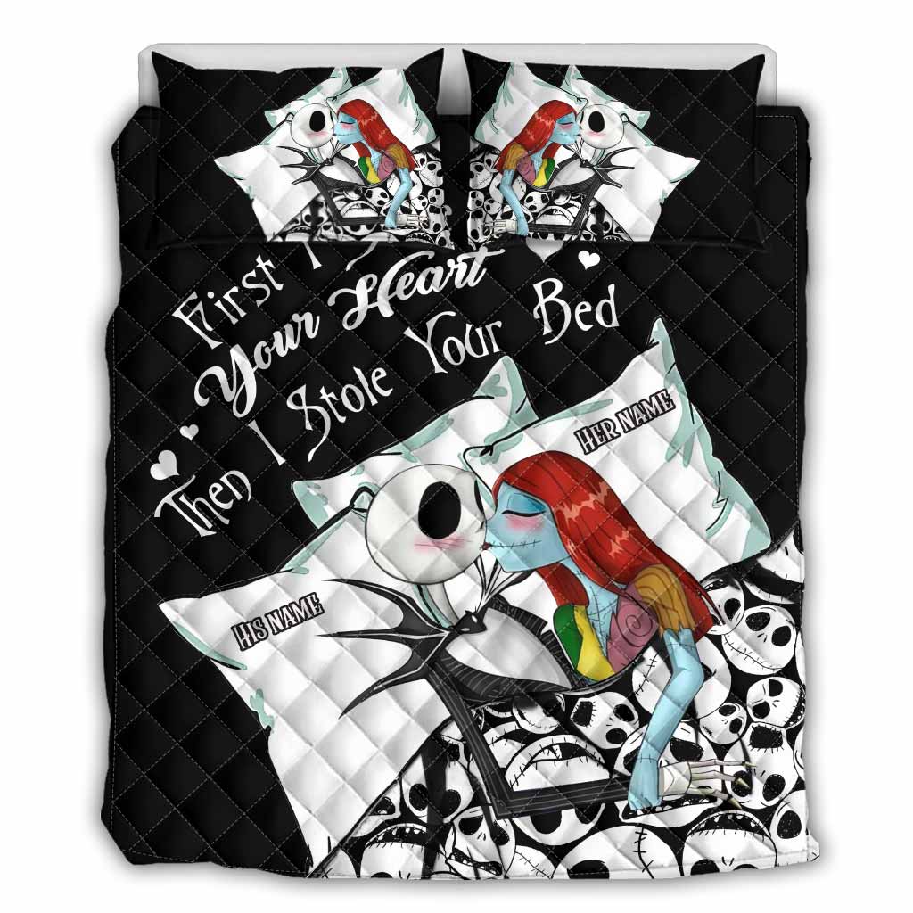Personalized Nightmare Before Christmas Quilt Set with Custom Names for Couples