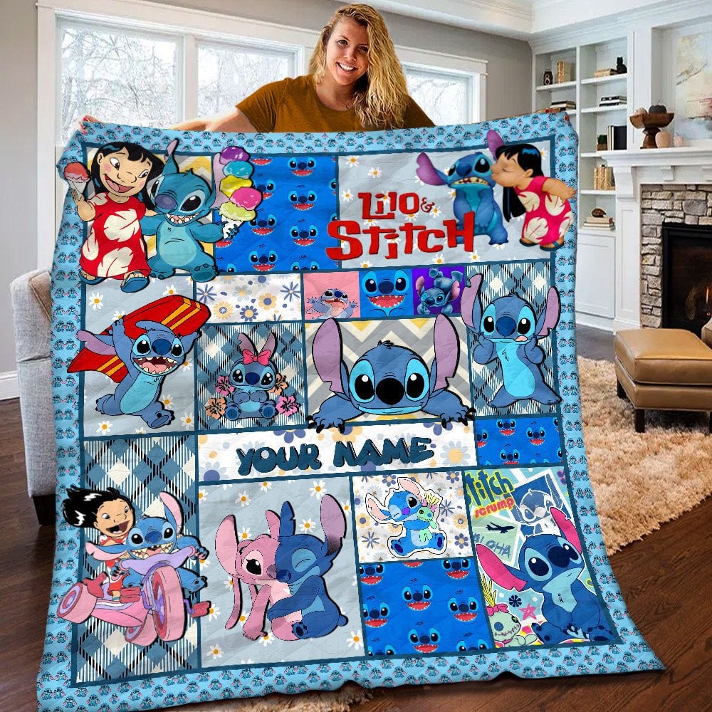 Personalized Lilo & Stitch Quilt Custom Name Gift for Family