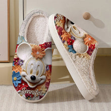 Load image into Gallery viewer, Personalized Mouse Slippers with Custom Name Floral Design Gift

