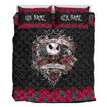 Load image into Gallery viewer, Personalized Nightmare Before Christmas Quilt Set with Roses for Couples
