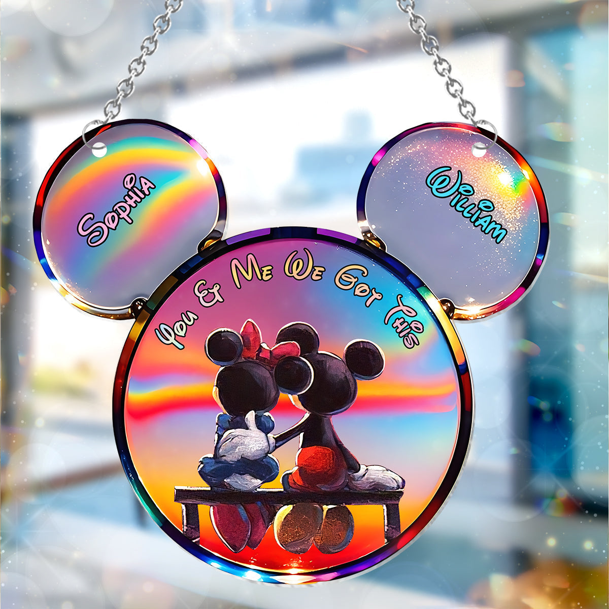 Personalized Mickey Mouse Suncatcher Ornament Custom Gift for Couples