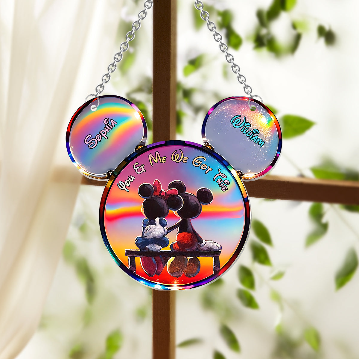 Personalized Mickey Mouse Suncatcher Ornament Custom Gift for Couples