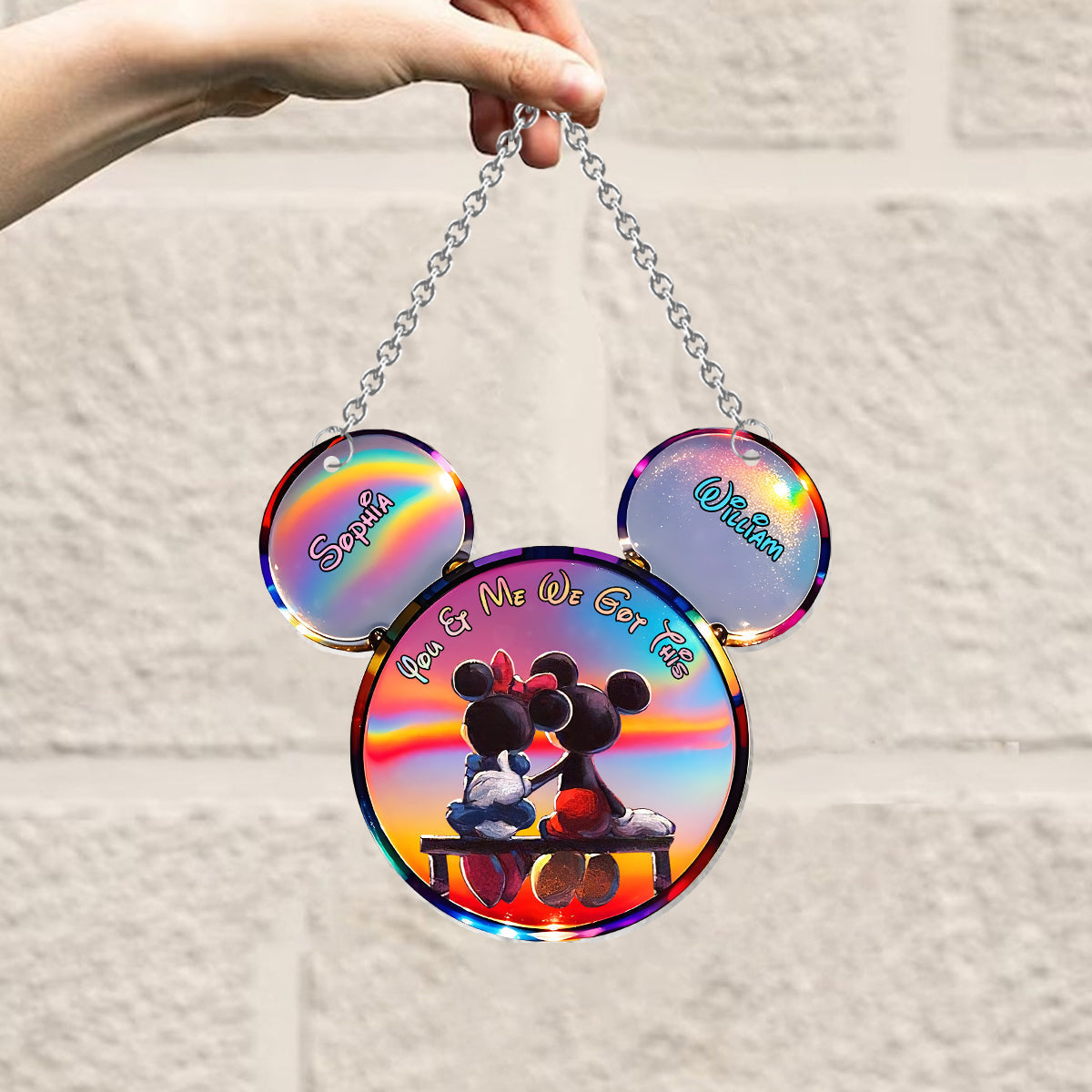 Personalized Mickey Mouse Suncatcher Ornament Custom Gift for Couples