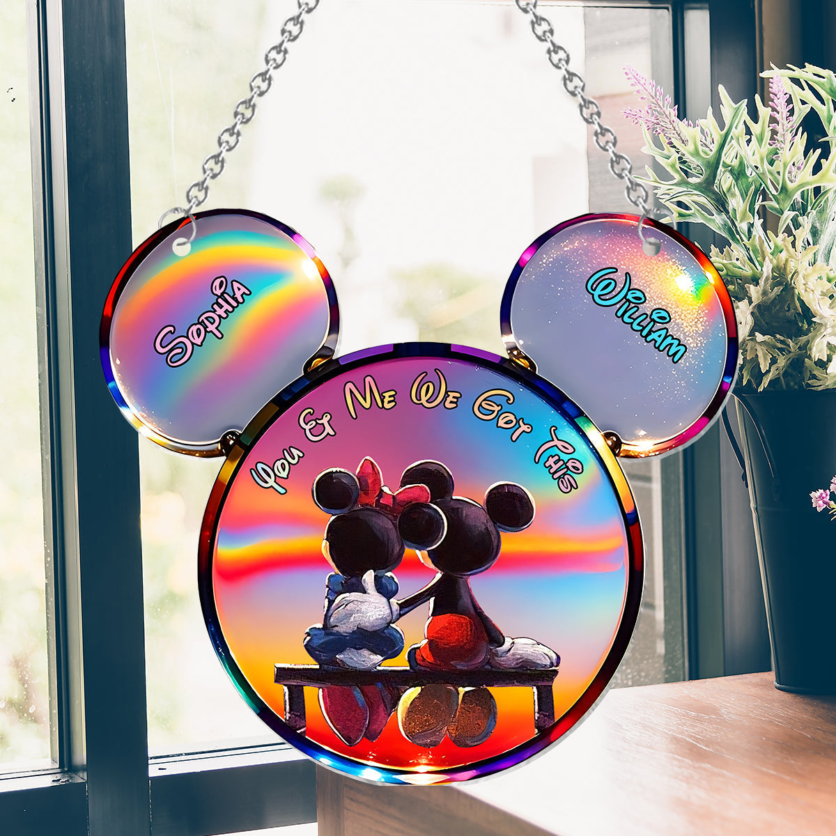 Personalized Mickey Mouse Suncatcher Ornament Custom Gift for Couples