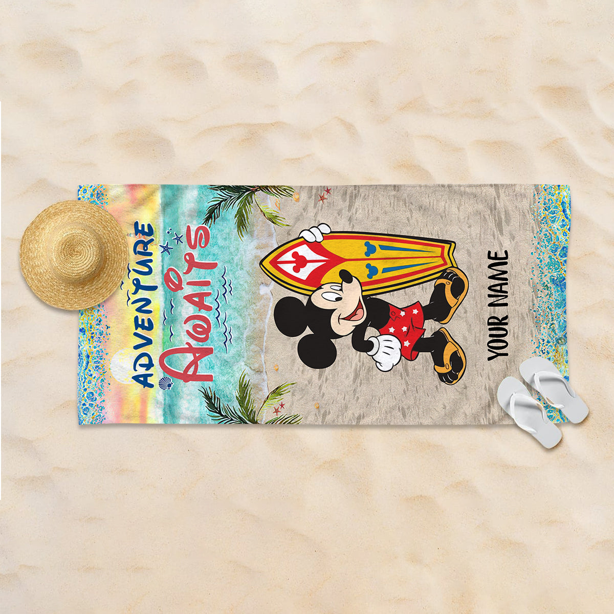 Personalized Beach Towel with Mickey Mouse Design for Vacation