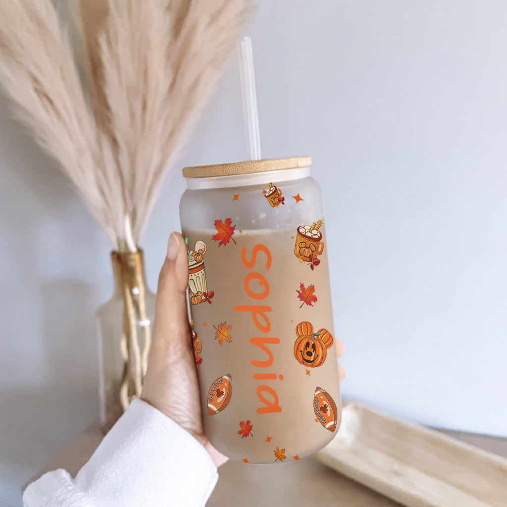 Personalized Fall Can Glass with Straw Custom Name Gift