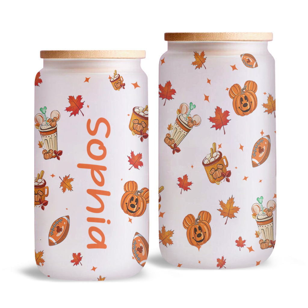 Personalized Fall Can Glass with Straw Custom Name Gift