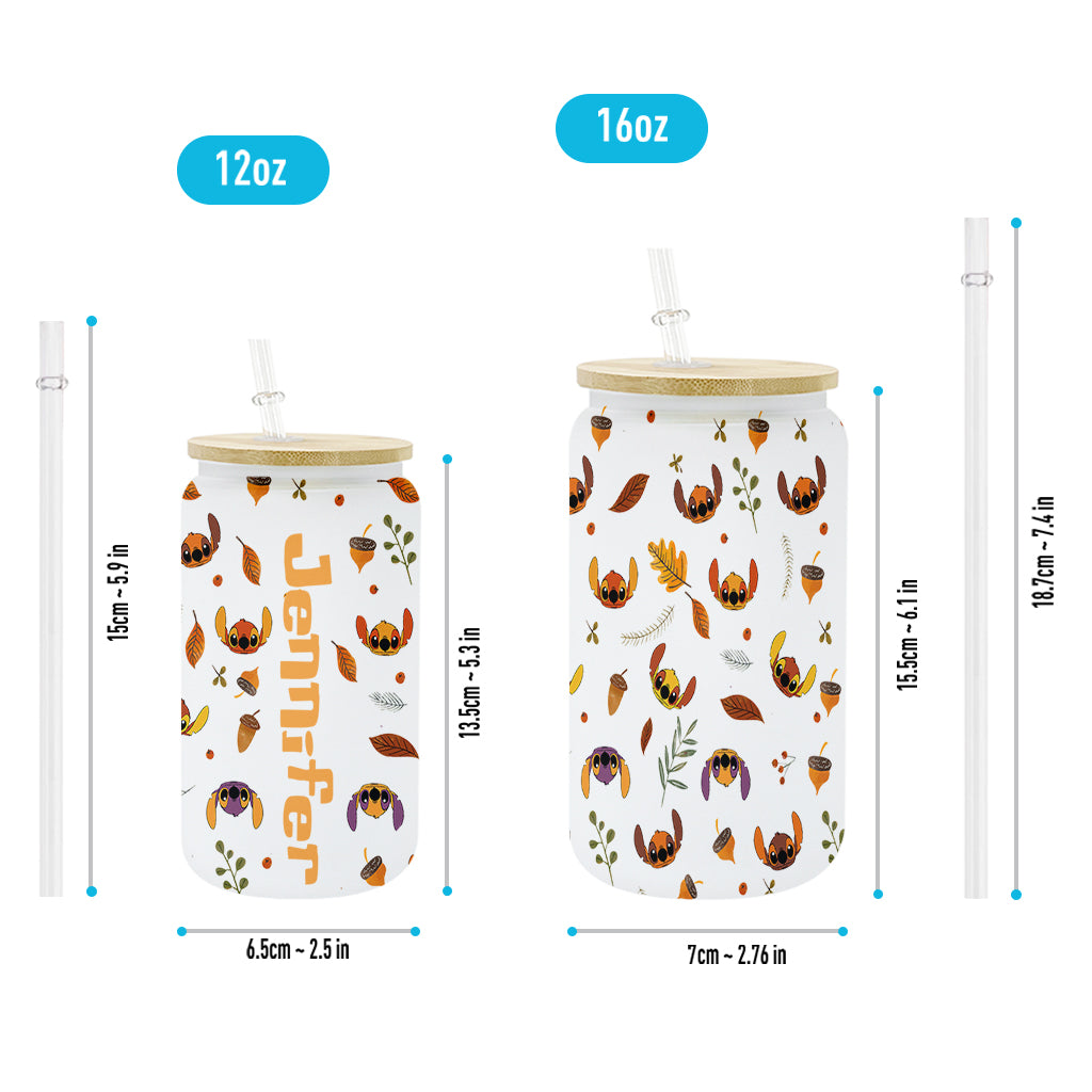 Personalized Ohana Glass Can with Straw Custom Name Gift for Fall
