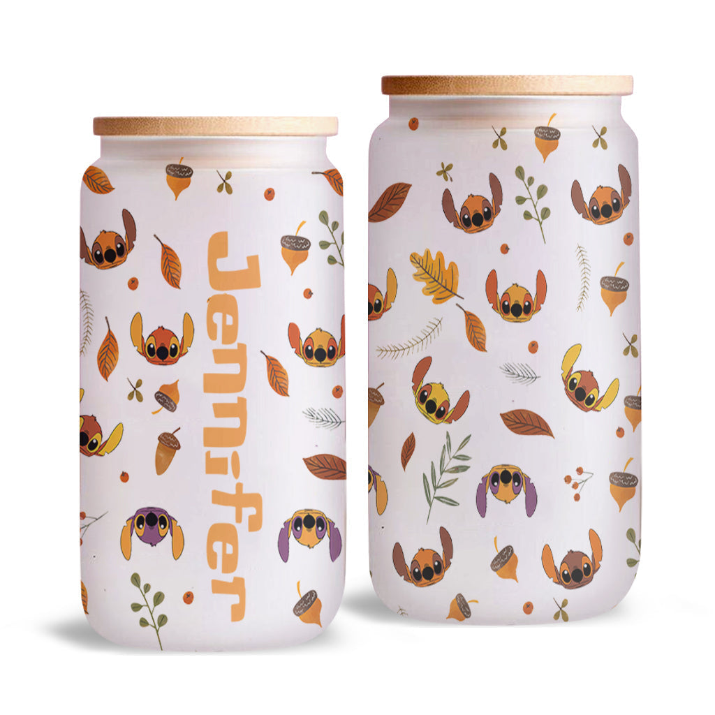 Personalized Ohana Glass Can with Straw Custom Name Gift for Fall