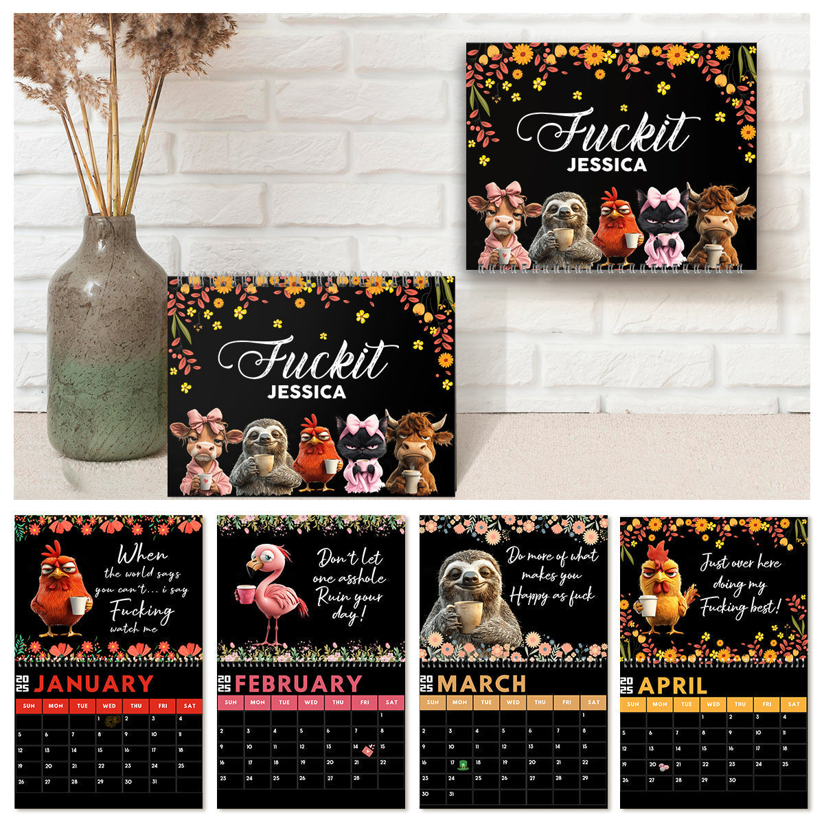 Personalized Funny Affirmation Wall Calendar Custom Name Gift for Colleague