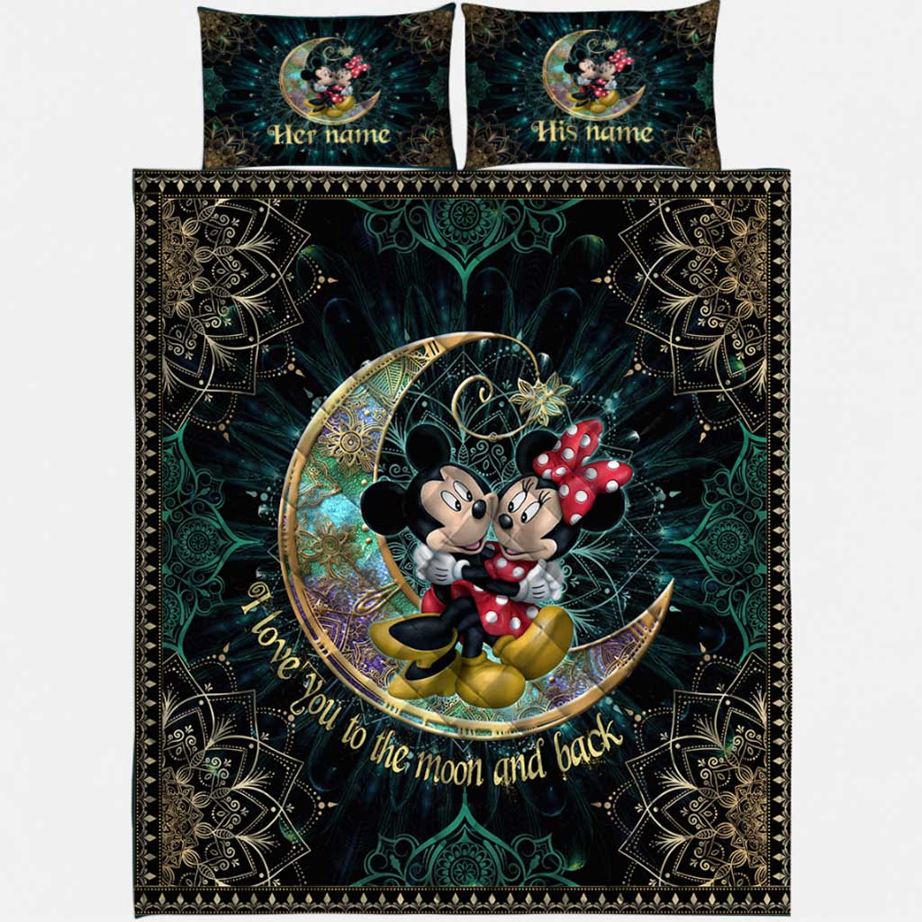 Personalized Mouse Quilt Set with Names - I Love You to the Moon and Back Gift