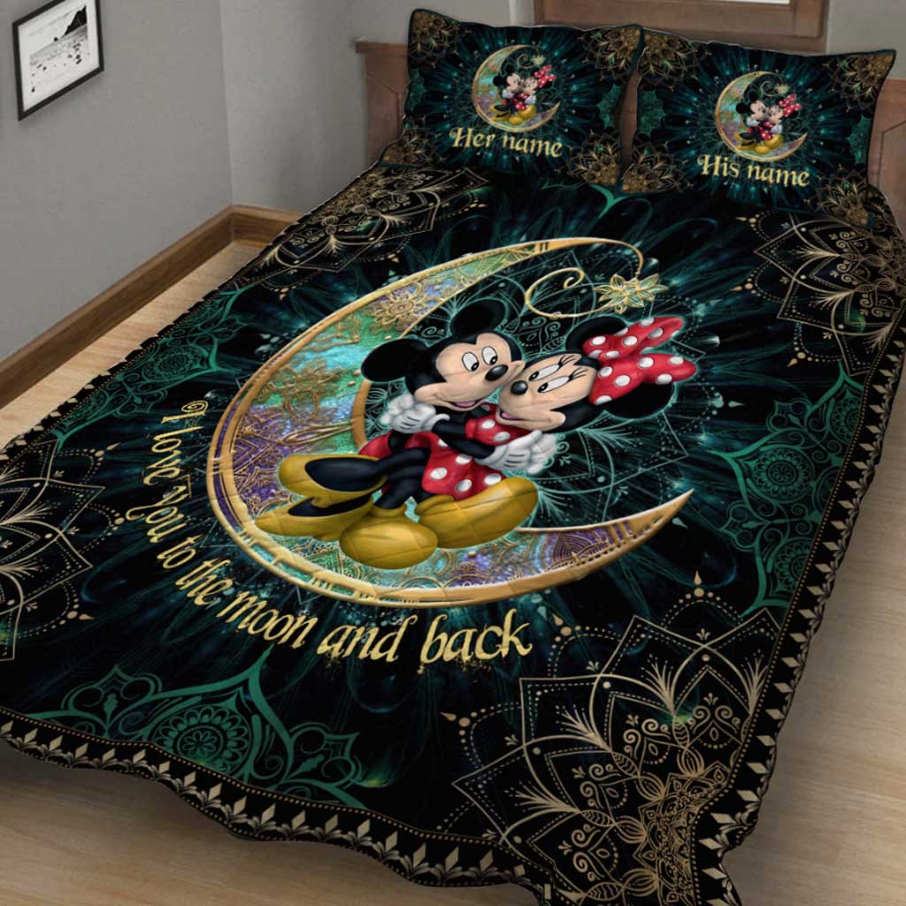 Personalized Mouse Quilt Set with Names - I Love You to the Moon and Back Gift