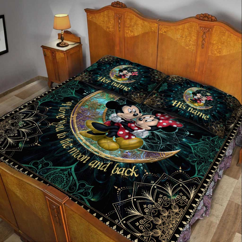 Personalized Mouse Quilt Set with Names - I Love You to the Moon and Back Gift