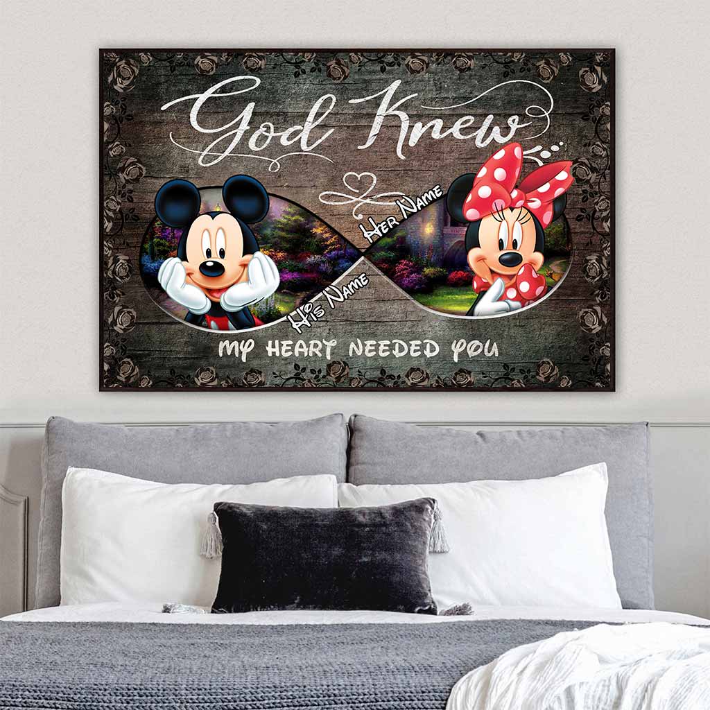Personalized Mickey Mouse Heart Poster Custom Name Art Gift for Couples