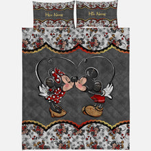 Load image into Gallery viewer, Personalized Mouse Quilt Set for Couples with Names - Cozy Gift
