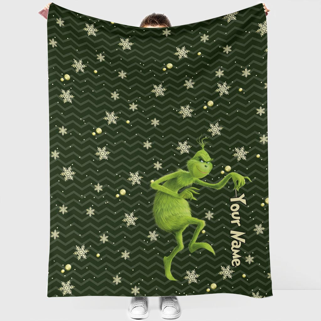 Personalized Grinch Blanket Custom Name Christmas Gift
