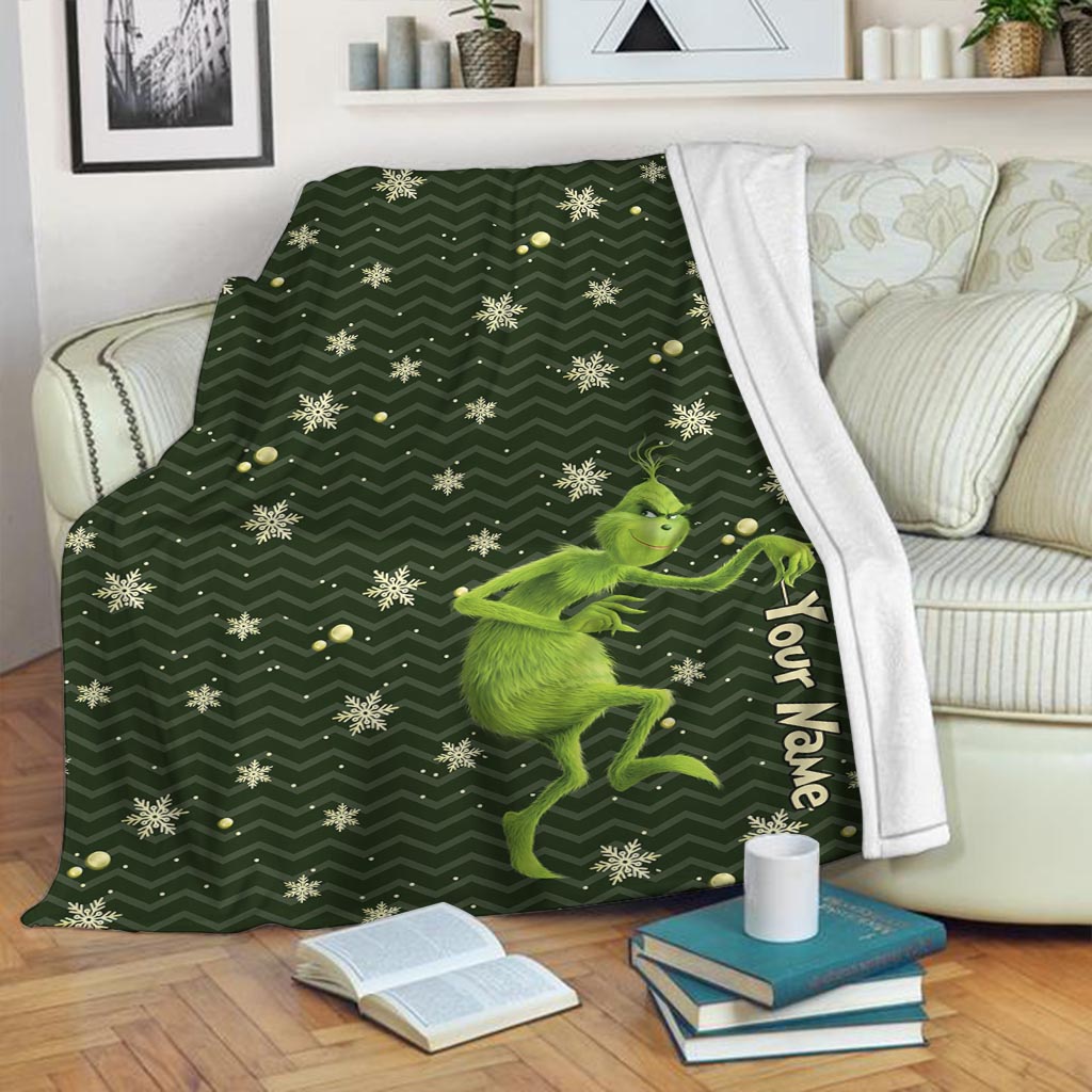 Personalized Grinch Blanket Custom Name Christmas Gift