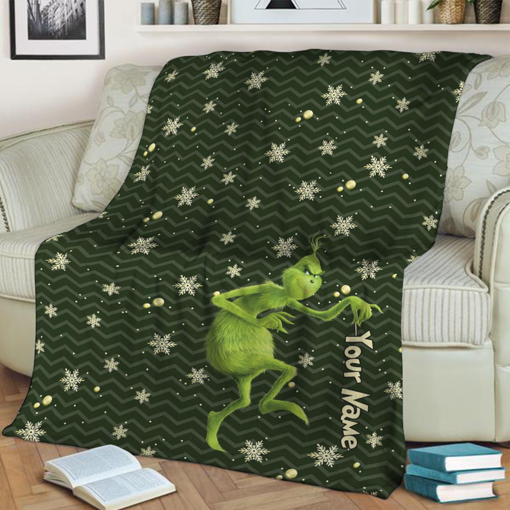 Personalized Grinch Blanket Custom Name Christmas Gift
