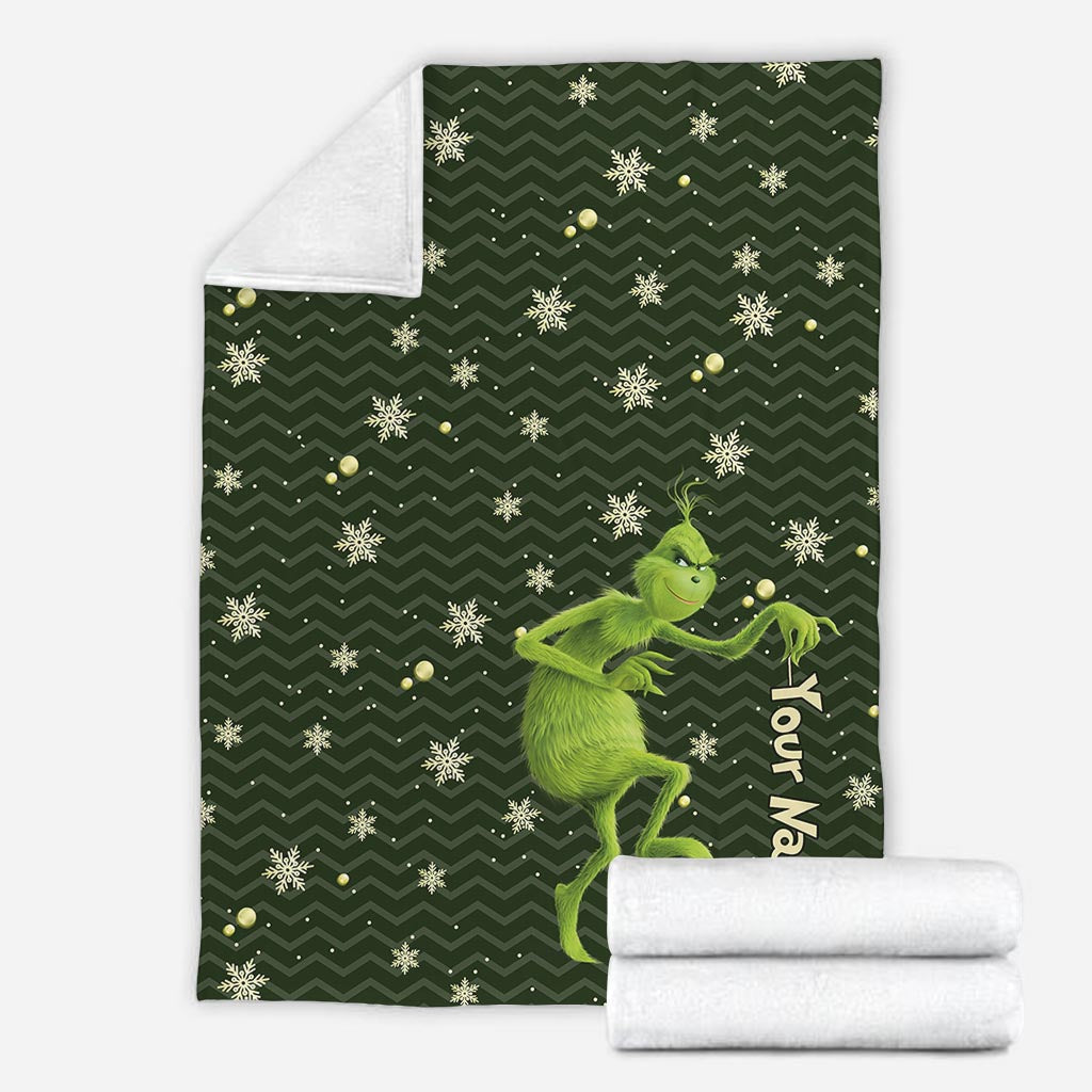 Personalized Grinch Blanket Custom Name Christmas Gift