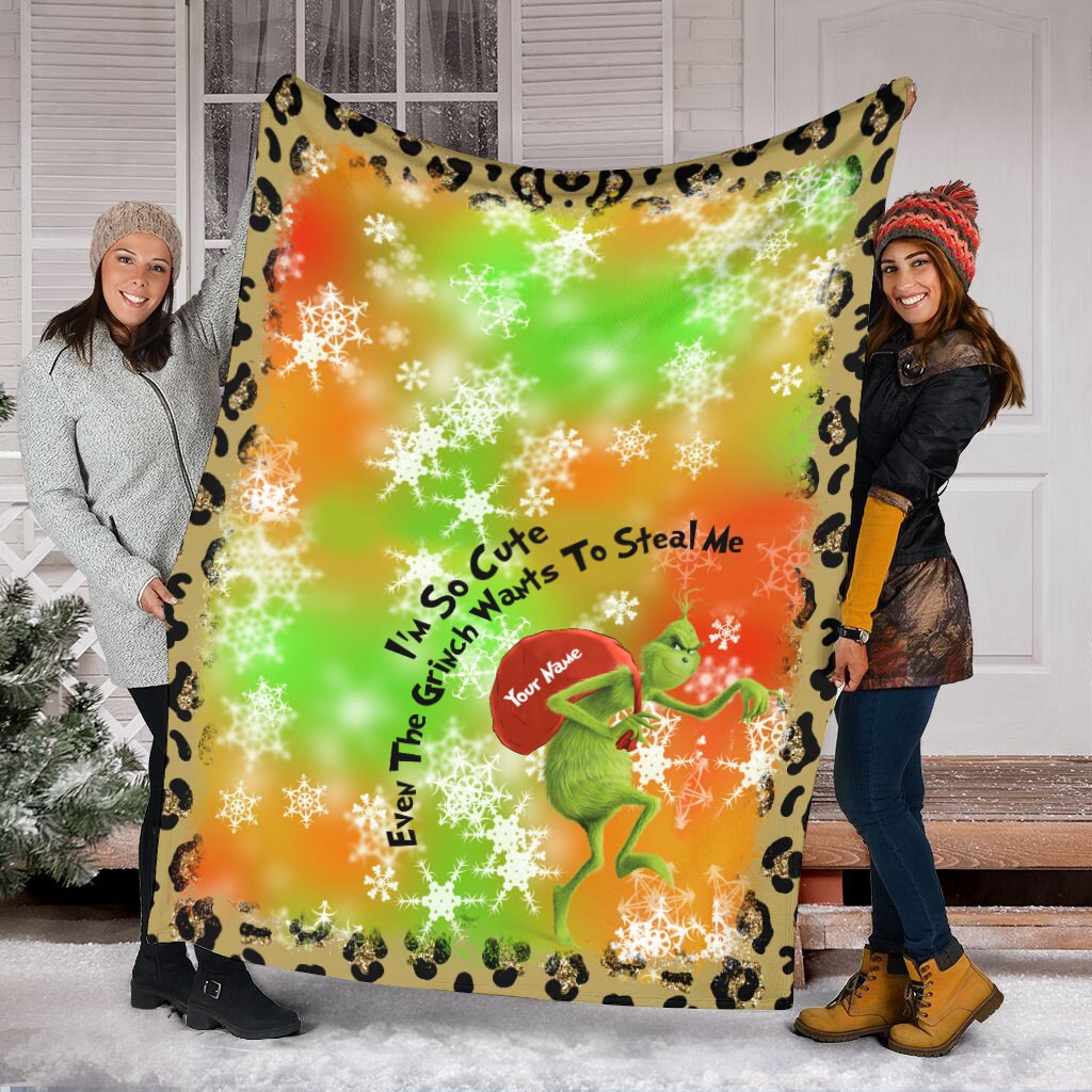 Personalized Grinch Christmas Blanket Custom Name Gift
